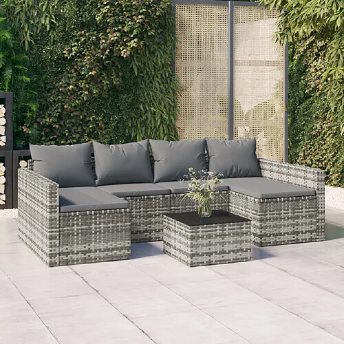 vidaXL Salon de jardin 2 pcs avec coussins Gris Résine tressée