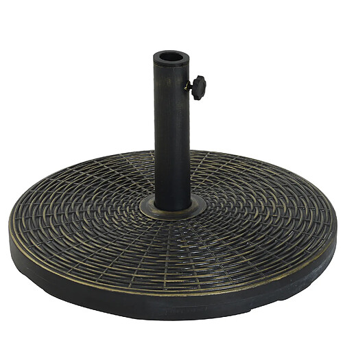 Outsunny Pied de parasol rond base de lestage Ø 53 x 35,5 cm résine imitation rotin poids net 25 Kg noir bronze