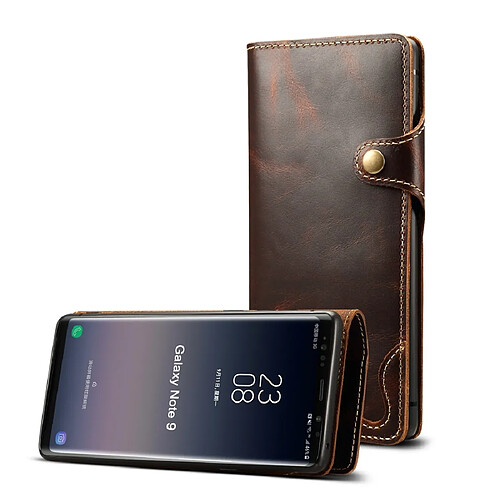 Wewoo Housse Coque Pour Galaxy Note9 Denior Oil Wax Cuir de vachette Bouton magnétique Étui à rabat horizontal en avec fentes cartes et portefeuille marron