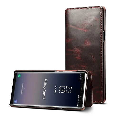 Wewoo Housse Coque Pour Galaxy Note9 Denior Oil Wax Cuir de vachette Étui en à rabat horizontal simple avec fentes cartes et portefeuille rouge foncé