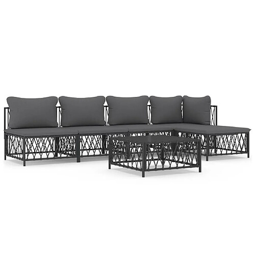 Maison Chic Salon de jardin 6 pcs avec coussins - Table et chaises d'extérieur - Mobilier/Meubles de jardin Moderne anthracite acier -MN86879