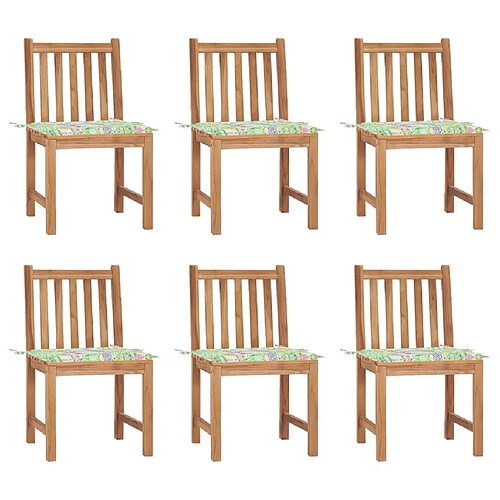 vidaXL Chaises de jardin 6 pcs avec coussins Bois de teck massif