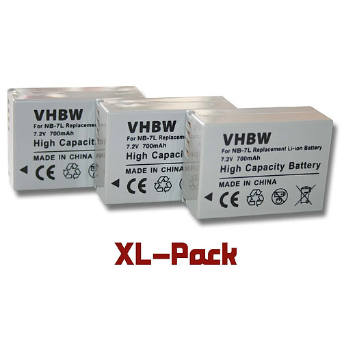 Vhbw 3 x batterie Li-Ion 700mAh (7.2V) pour appareil photo Canon Powershot G10, G11, G12, SX30 IS, etc. Remplace : NB-7L.