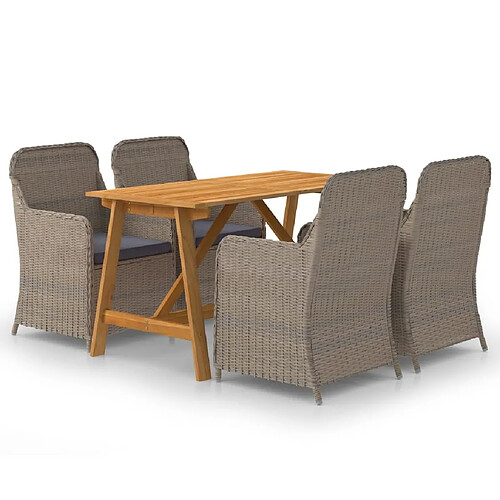 Salle à manger de jardin 5 pcs,Table et chaise à dîner Marron -MN62598