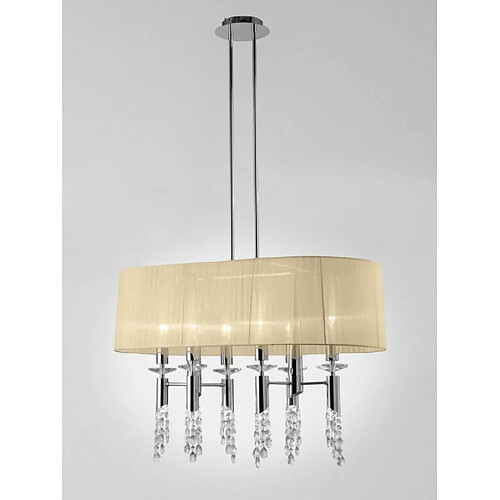 Luminaire Center Suspension Tiffany 6+6 Ampoules E27+G9 ovale, chrome poli avec Abat jour crème & cristal transaparent