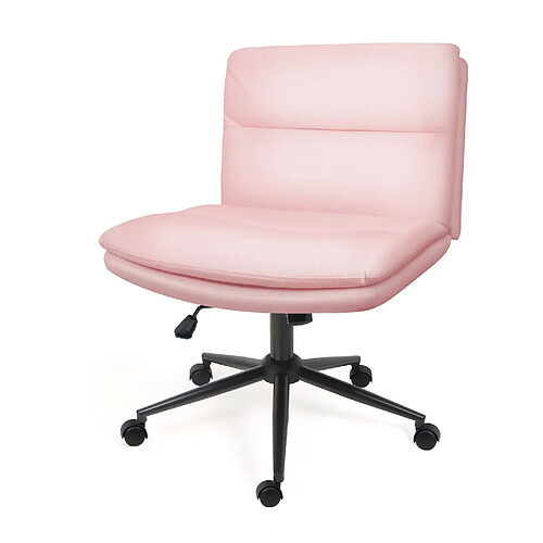 Chaise de Bureau sans Accoudoirs, Chaise coiffeuse chambre, Rattantree Chaise de bureau à pied croisé, Chaise de bureau pivotante avec roulettes, Rose