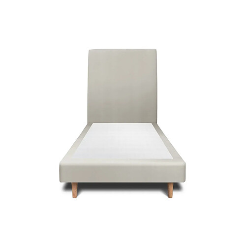 Sommeil de plomb Lit 90x190cm avec tête de lit tapissier velours et sommier tapissier taupe - Hauteur totale : 29cm