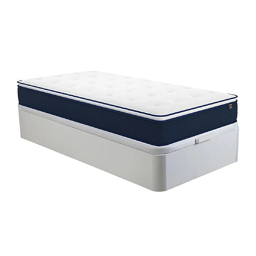 Vente-Unique Ensemble 90 x 190 cm sommier coffre blanc + matelas ressorts ensachés et surmatelas intégré ép.24cm - ALTIER de YSMÉE