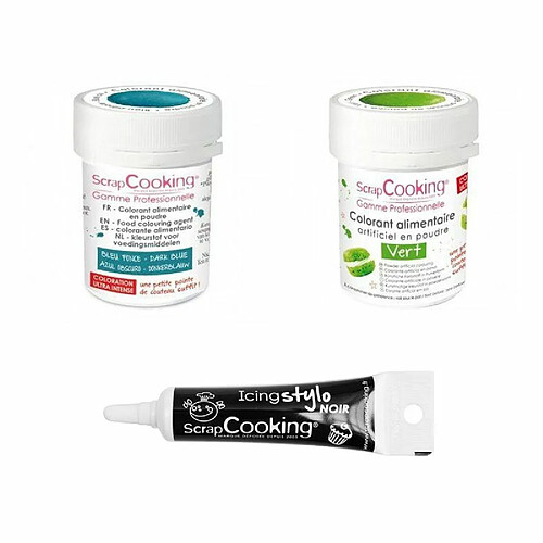 Scrapcooking 2 colorants alimentaires vert-bleu foncé + Stylo glaçage noir