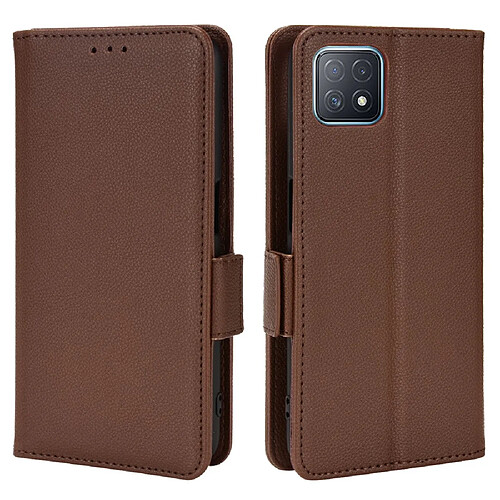 Etui en PU tissu antichoc, magnétique, texture litchi avec support, marron pour votre Oppo A72 5G/A73 5G