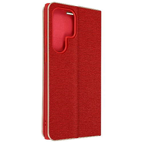 Avizar Étui pour Samsung Galaxy S23 Ultra Porte-carte et Support vidéo Rouge et Doré