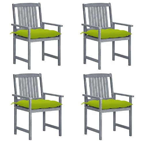 Maison Chic Lot de 4 Chaises de jardin avec coussins | chaises d'extérieur | Fauteuil Relax Gris Bois d'acacia massif -GKD61509