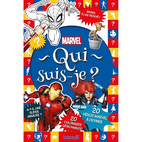 Marvel : Qui suis-je ? : 20 héros Marvel à deviner - 20 coloriages détachables