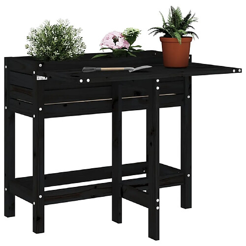 vidaXL Jardinière de jardin avec dessus pliable noir bois pin massif