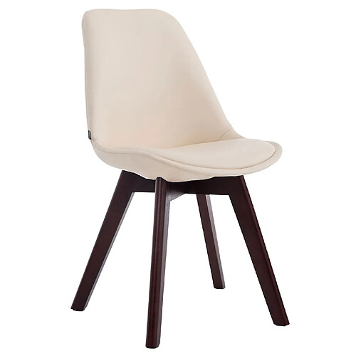 Decoshop26 Chaise de salle à manger x1 style scandinave en PVC crème support 4 pieds en bois couleur noyer 10_0003748