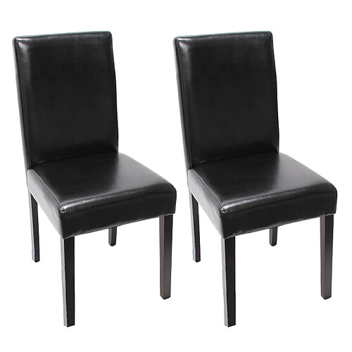 Mendler Lot de 2 chaises de séjour Littau ~ cuir reconstitué noir, pieds foncés