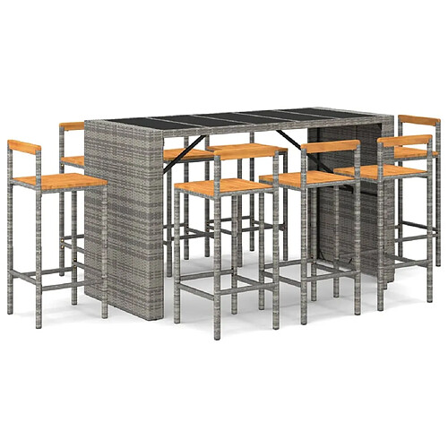 Maison Chic Table de bar et chaises d'extérieur 7 pcs,Ensemble de bar de jardin pour relax gris poly rotin/bois massif acacia -GKD745067