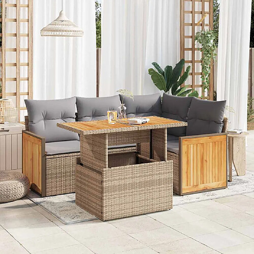 vidaXL Salon de jardin avec coussins 5 pcs beige résine tressée acacia