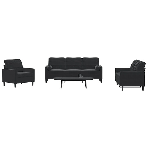 vidaXL Ensemble de canapés 3pcs et coussins et traversins noir velours