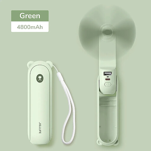 (4500mAh vert F8X) JISULIFE Ventilateur Portable Mini Ventilateur de Poche USB 4500mAh Recharge Petit Ventilateur de Poche à Main avec Fonction de lampe de Poche Power Bank