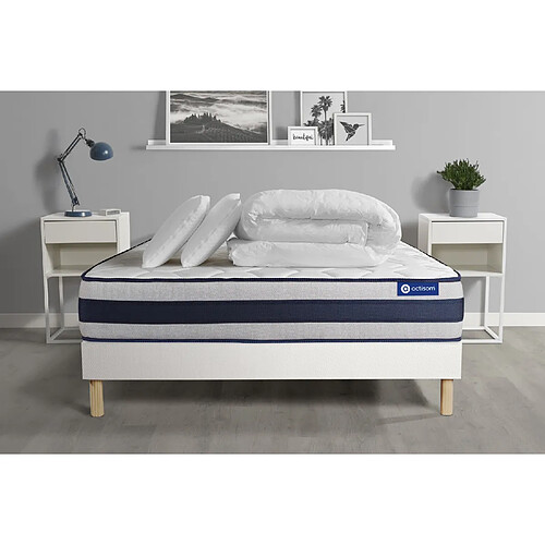 ACTISOM Pack prêt à dormir matelas Mémoire de forme ACTIMEMO ERGO 200x200 cm Maxi épaisseur + sommier KIT blanc + 2oreillers +couette