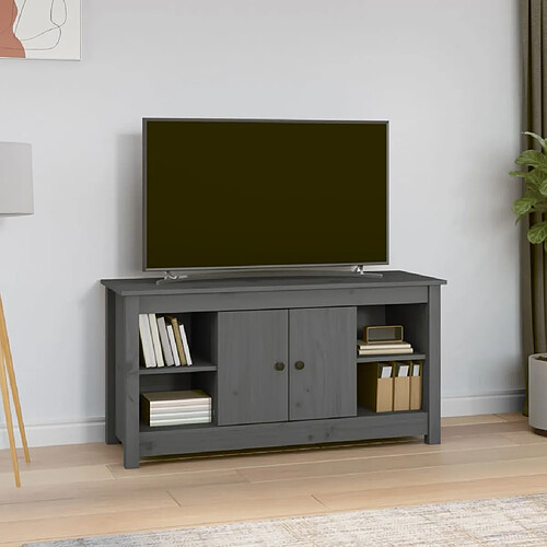 vidaXL Meuble TV Gris 103x36,5x52 cm Bois de pin massif