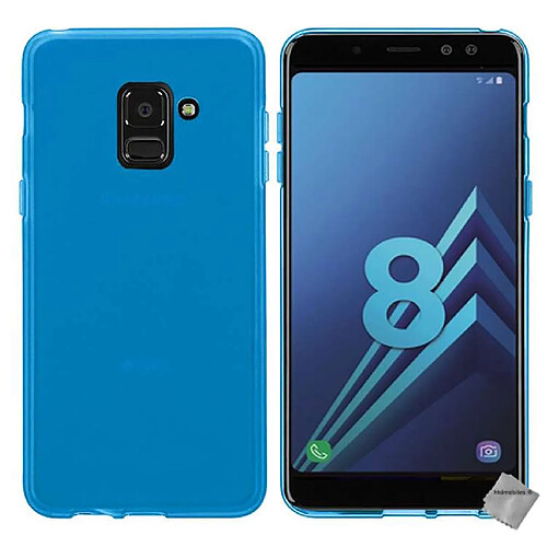 Htdmobiles Coque silicone gel fine pour Samsung Galaxy A8 (2018) + verre trempe - BLEU