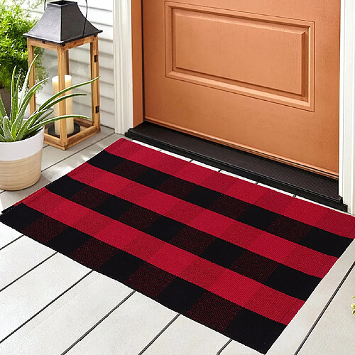 Tapis Tissé en Coton Lavable 60x90cm Rouge et Noir