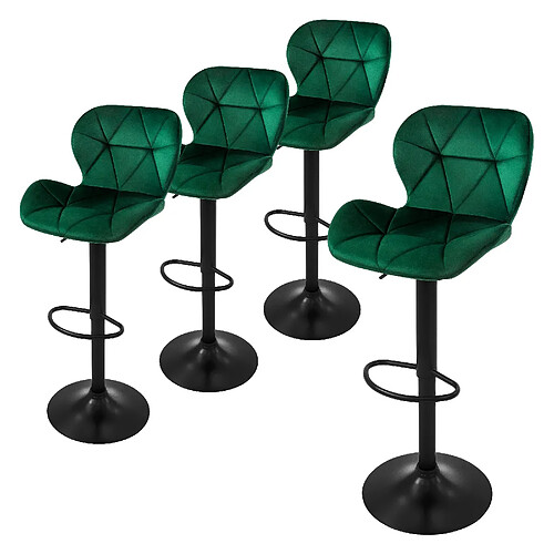 ML-Design Lot 4 tabourets de bar rembourrées velours chaise vert hauteur réglable 59-79 cm