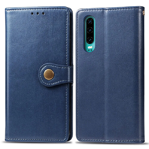 Wewoo Housse Étui Coque Etui en cuir de couleur unie pour téléphone portable avec protection photocadre photo et fente carteportefeuille et support Huawei P3 bleu