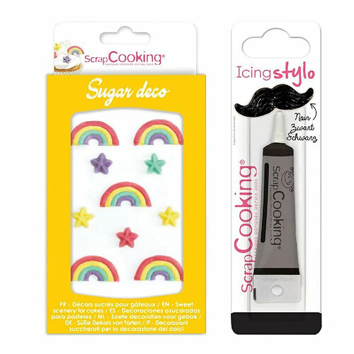 Scrapcooking Décors sucrés arc-en-ciel + Stylo de glaçage noir