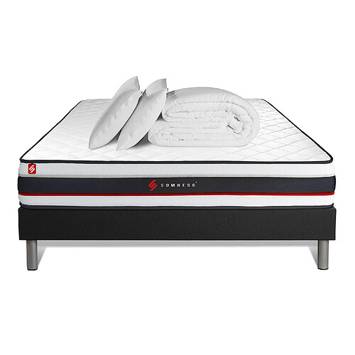 Somness Pack sommier + matelas FORM 140x190 + 2 oreillers mémoire de forme + Couette Percale