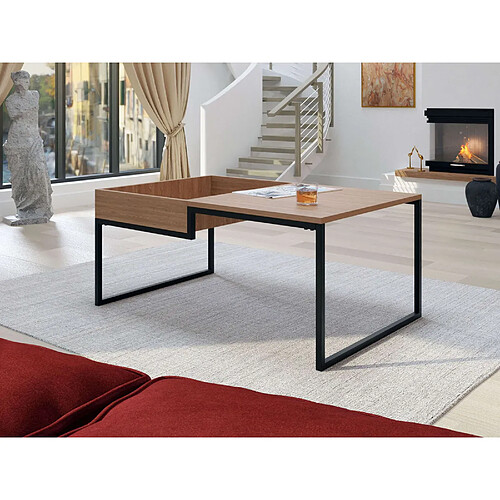 Bestmobilier Tim - table basse - bois et métal noir - 105 cm - style industriel