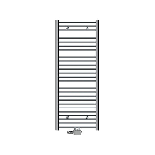 LuxeBath Radiateur de salle de bains Sahara 600x1500 mm, chrome, courbé avec raccord central y compris garniture de raccordement avec thermostat universel forme d'angle