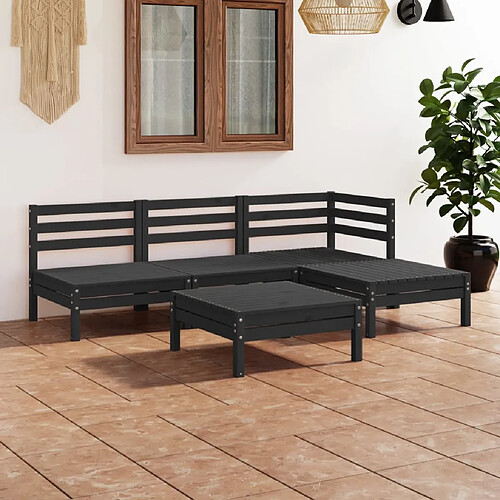 vidaXL Salon de jardin 5 pcs Bois de pin massif Noir