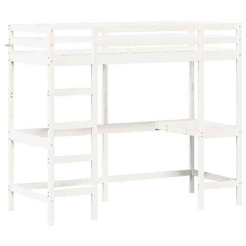 Vidaxl Lit superposé avec bureau blanc 80x200 cm bois de pin massif