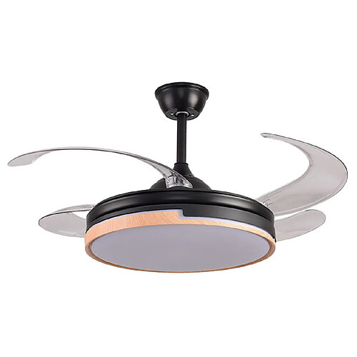 Ventilateur de plafond ROBIN noir/hêtre, 4 pales escamotables, 72W LED 3000|3500|6500K, H35xP.107/50cm