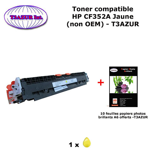 Toner générique HP CF352A, HP 130A pour HP Color LaserJet Pro MFP M176, M176n, M177, M177fw Jaune+10f papiers photos A6 -T3AZUR