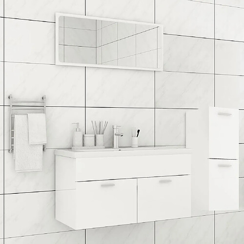 ComfortXL Ensemble De Meubles De Salle De Bain Blanc Brillant Aggloméré