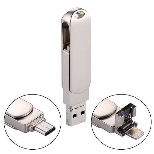 Wewoo Clé USB pour iPhone et iPad iPod la plupart des Smartphones Android ordinateur PC 3 en 1 USB 2.0 Lightning 8 broches USB-C / Type-C Flash Drive de 16 Go,