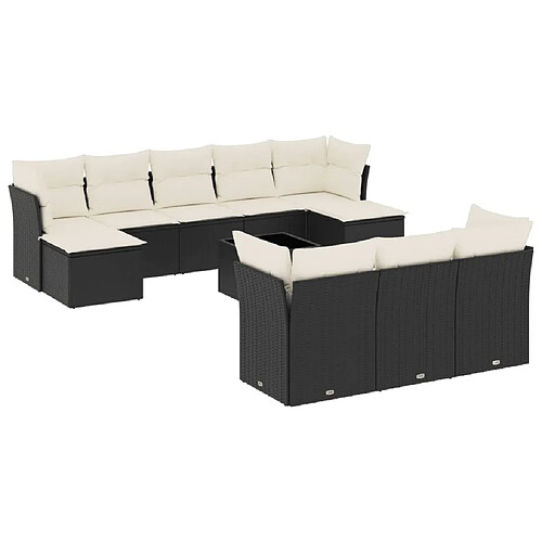 Maison Chic Salon de jardin 11 pcs avec coussins, Ensemble Tables et chaises d'extérieur noir résine tressée -GKD240496