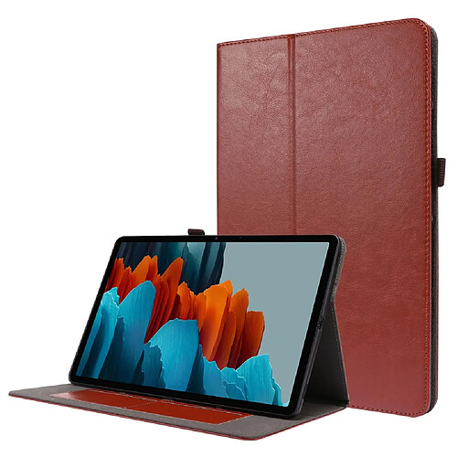 Etui en PU conception à deux volets de texture de cheval fou marron pour votre Samsung Galaxy Tab S7