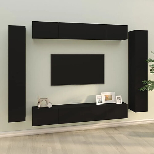 Maison Chic Ensemble de meubles TV 8 pcs | Banc TV Moderne pour salon | Meuble de Rangement - Noir Bois d'ingénierie -MN57703