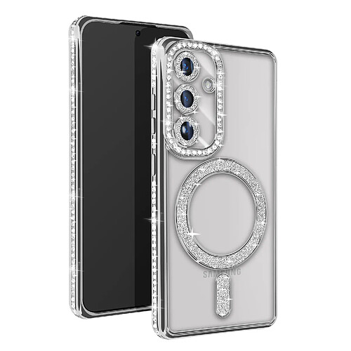 Avizar Coque Diamant pour Samsung Galaxy S24 Plus MagSafe Contour Strass Argent