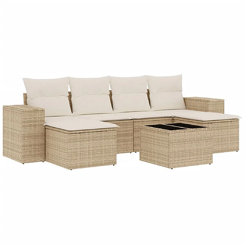 Maison Chic Salon de jardin avec coussins 7 pcs | Ensemble de Table et chaises | Mobilier d'Extérieur beige résine tressée -GKD92315