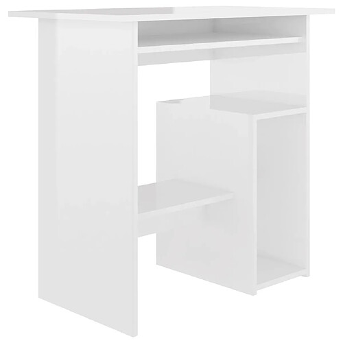 Helloshop26 Bureau table poste de travail meuble d'ordinateur informatique étude brillant 80 x 45 x 74 cm bois d’ingénierie blanc 02_0023551