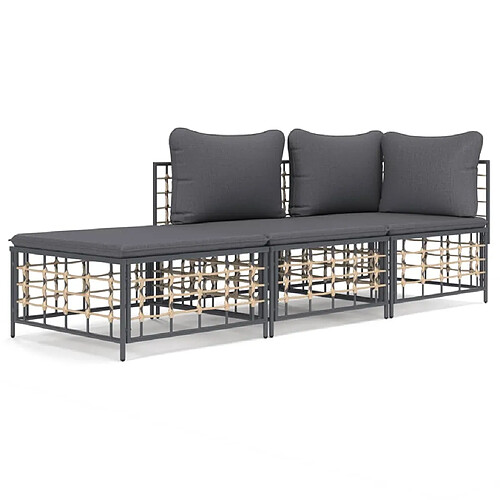 Maison Chic Salon de jardin 3 pcs + coussins - Mobilier/Meubles de jardin - Table et chaises d'extérieur anthracite résine tressée -MN91879