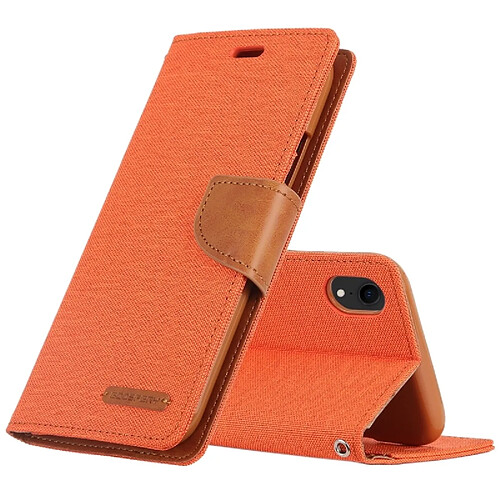 Wewoo CANVAS DIARY Étui en cuir à rabat horizontal texturé pour iPhone XR, avec support, logements pour cartes et portefeuille (Orange)