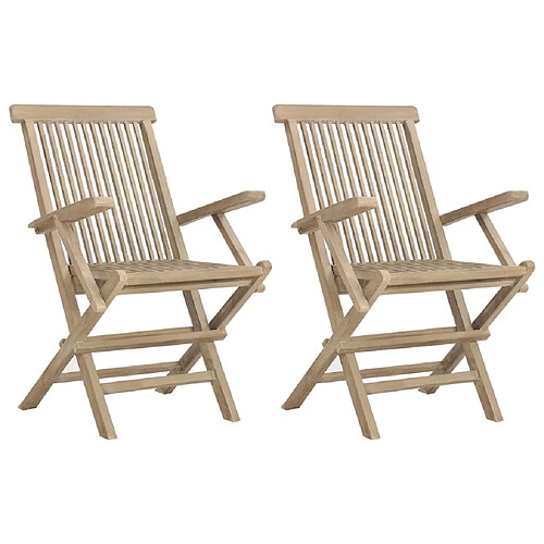 Maison Chic Lot de 2 Chaises de jardin,Fauteuil d'extérieur pliantes gris 56x61x89cm bois de teck -MN64971