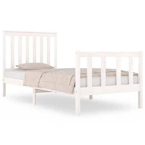 Maison Chic Lit Moderne Chambre - Cadre/structure de lit pour adulte Blanc Bois de pin massif 75x190 cm Petit simple -MN92977